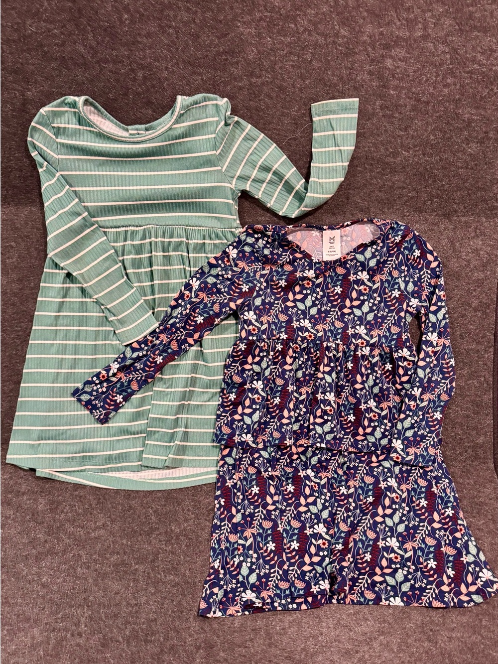 Kids Floral Tiered Long-Sleeve Dress - Navy and Pink